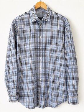 Burberry London Men’s Blue Nova‎ Check Plaid Button Down Shirt Size Large